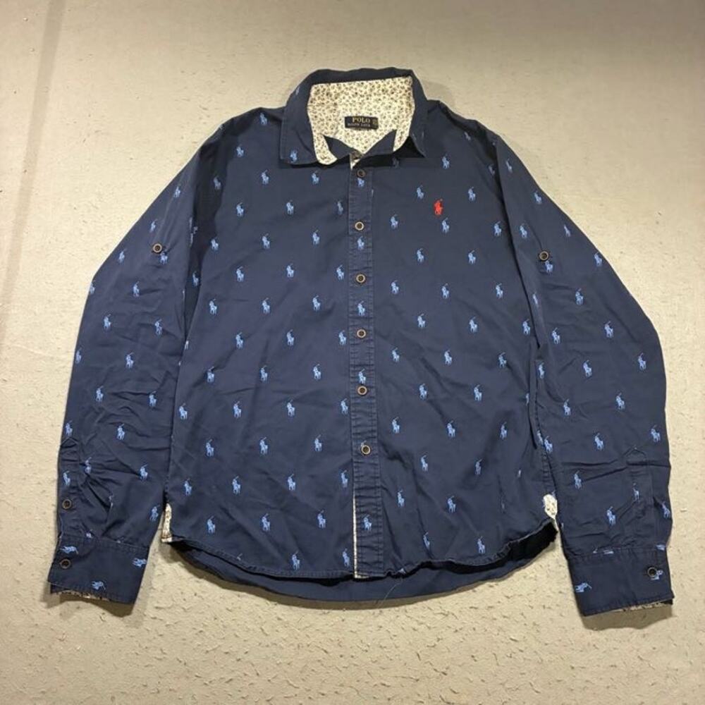 Polo Ralph Lauren All Over Pony Player Print Shirt Mens Large Flip Cuff Floral